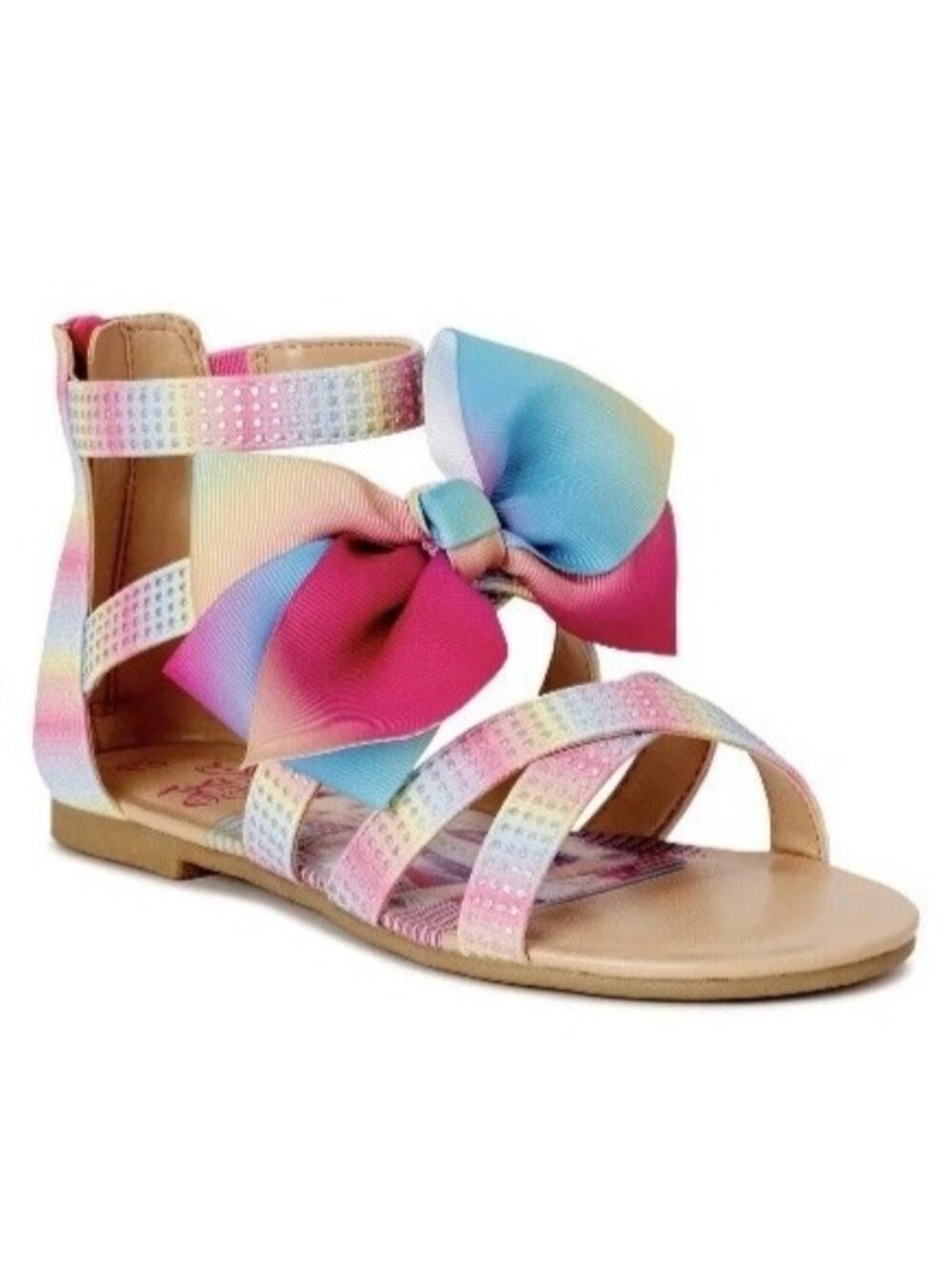 JoJo Siwa Girls Size 4 Sandals Gladiator Rainbow Multicolor Bow Back Zip Closure